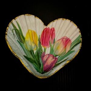 Heart shaped Seashell Trinket Dish - Tulips
